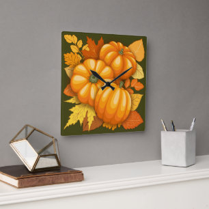 Fall Saison Halloween Pumpkins Muster Quadratische Wanduhr