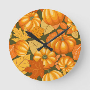 Fall Saison Halloween Pumpkins Muster Runde Wanduhr