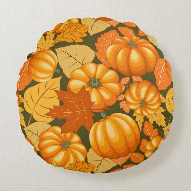 Fall Saison Halloween Pumpkins Muster Rundes Kissen (Vorderseite)