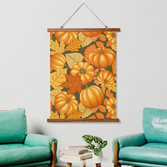 Fall Saison Halloween Pumpkins Muster Wandteppich Mit Holzrahmen (Wohnzimmer)