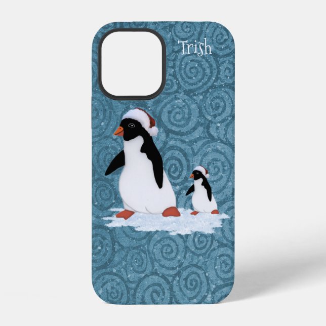 Fall Santa Penguins iPhone 12 Hülle (Rückseite)