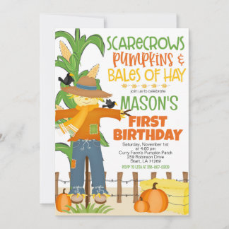 Fall Scarecrow Pumpkin Boy Geburtstag Einladung