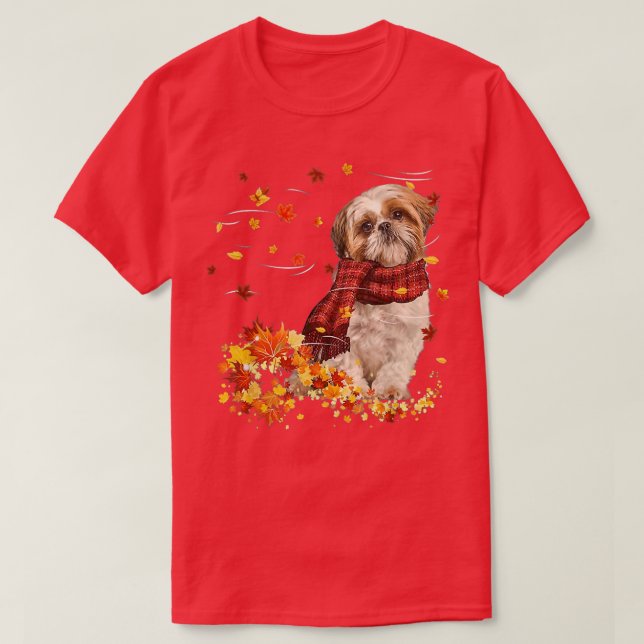 Fall ScarfShih Tzu Herbst Herbst Fallende Blätter T-Shirt (Design vorne)