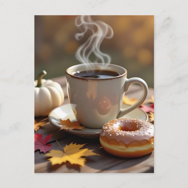Fall Segen, warmer Kaffee und ein Donut Postkarte (Vorderseite)