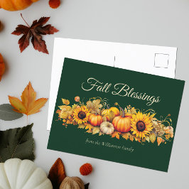 Fall Sessings Pumpkins Custom Green Erntedank Feiertagspostkarte