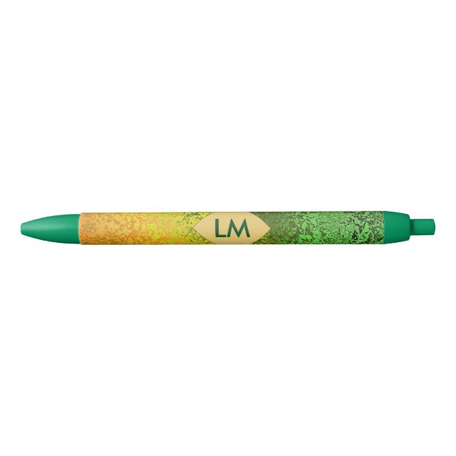 Fall Shades of Yellow and Green Monogram Trim Pen Kugelschreiber (Vorderseite)