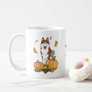 Fall Sibirischer Husky (rot) Pumpkins Blätter Nied Kaffeetasse