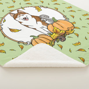 Fall Sibirischer Husky (rot) Pumpkins Blätter Nied Sherpadecke