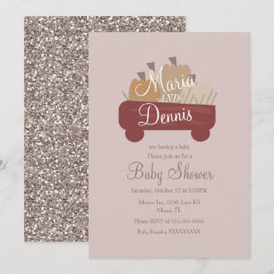 Fall Simple Pumpkin Nuetral Wagon Babydusche Einladung