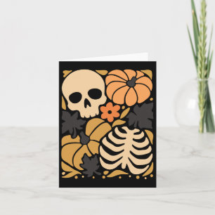 Fall Skeleton Pumpkin Floral Folkehl Halloween Karte