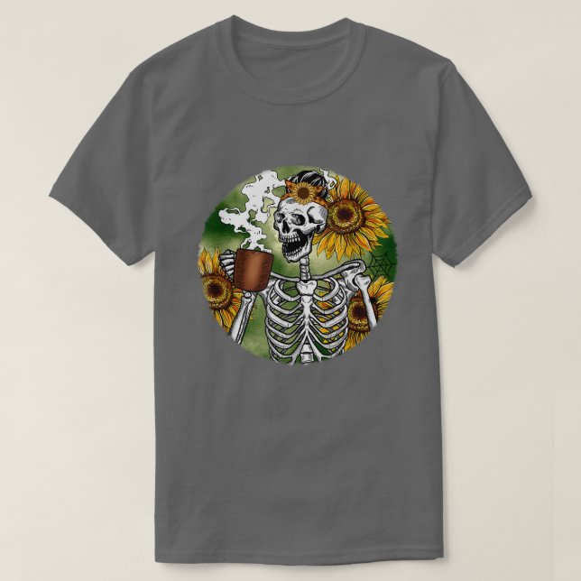Fall Skeleton Sonnenblume Pumpkin Gewürz Latte Kaf T-Shirt (Design vorne)