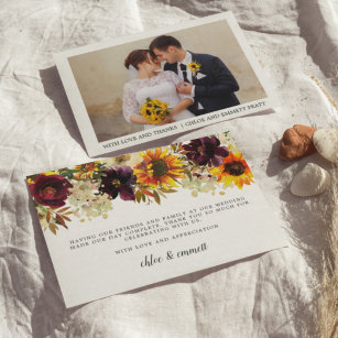 Fall Sonnenblumen Foto Hochzeit Dankeskarte
