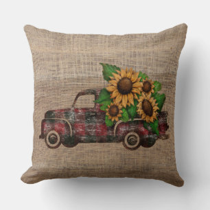 Fall Sonnenblumen im Vintagen Lieferwagen LKW Kissen