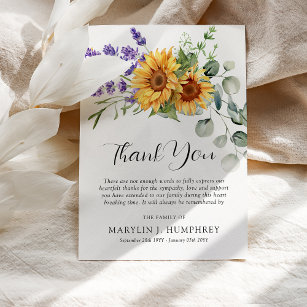 Fall Sonnenblumen, Lavendel und Eukalyptus-Beileid Dankeskarte