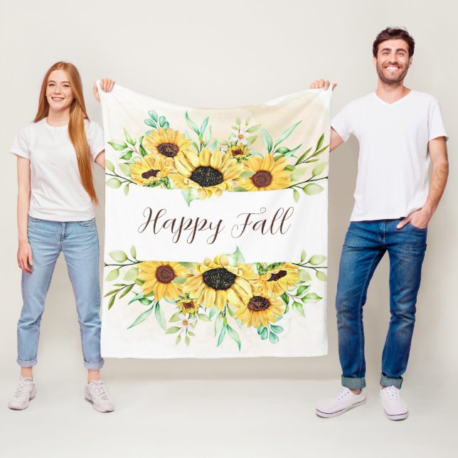 Fall Sonnenblumen Rahmen mit anpassbarem Text Fleecedecke (Beispiel)