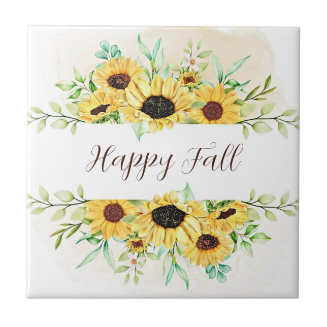 Fall Sonnenblumen Rahmen mit anpassbarem Text Fliese (Vorderseite)