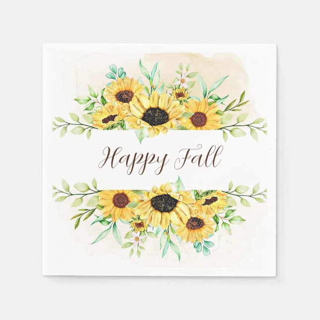 Fall Sonnenblumen Rahmen mit anpassbarem Text Serviette (Vorderseite)