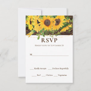 Fall Sonnenblumen String Lights Rustic Wood Weddin RSVP Karte