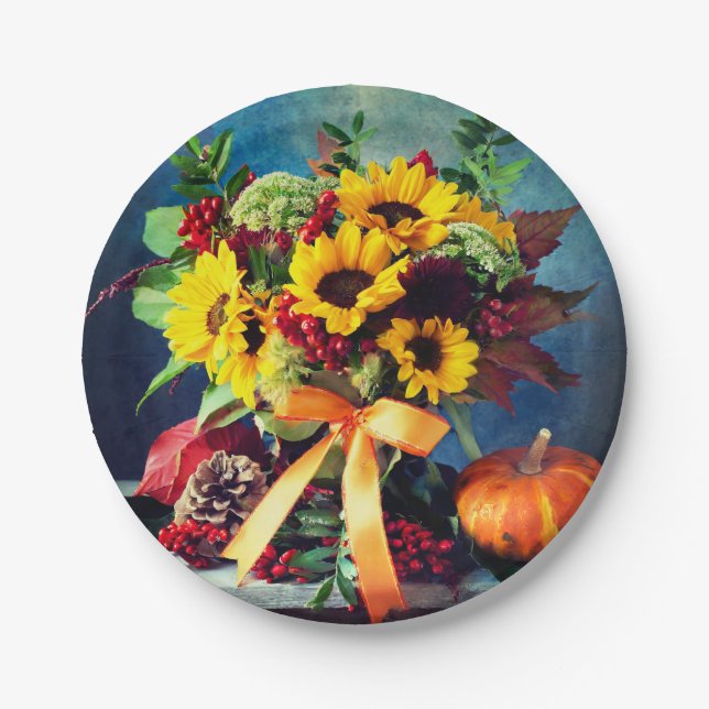 Fall Sonnenblumen und Bow, 7" Rundpapier-Platte Pappteller (Vorderseite)