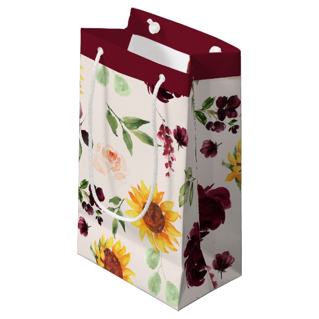 Fall Sonnenblumen und Burgunder Rose Brautparty Kleine Geschenktüte (Vorderseite Schrägansicht)