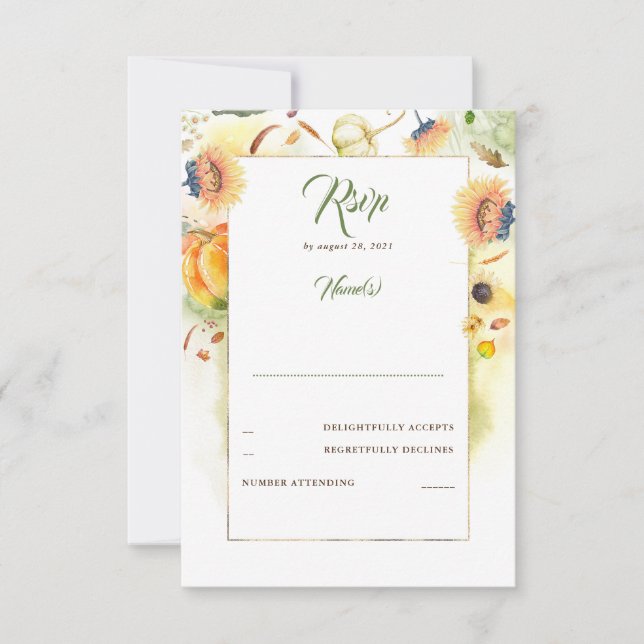 Fall Sonnenblumen und Pumpkins Hochzeit RSVP (Vorderseite)