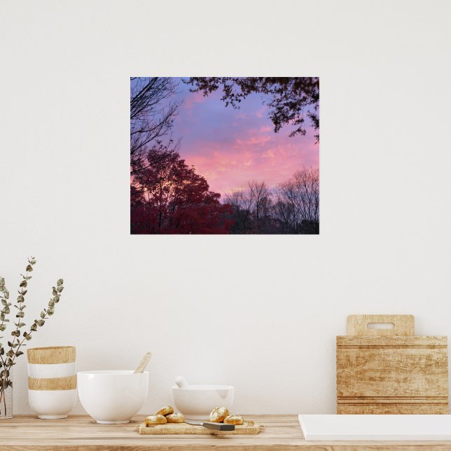 Fall Sonnenuntergang über Bäumen schön Poster (Küche)