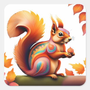 Fall Squirrel Alebrije Quadratischer Aufkleber