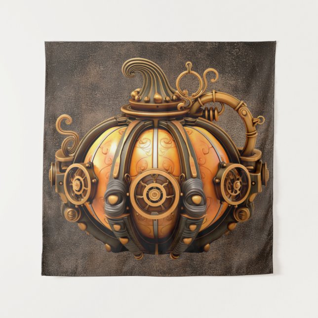 Fall Steampunk Pumpkin Tapestry Wandteppich (Vorderseite)