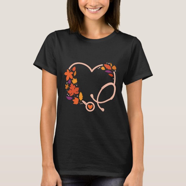 Fall Stethoscope Nurse Erntedank Pflege Herbst T-Shirt (Vorderseite)