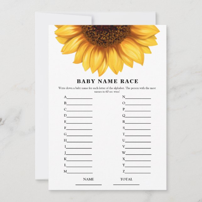 Fall Sunflower Baby Dusche Name Race Game Card Einladung (Vorderseite)