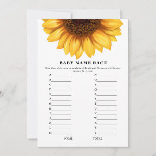 Fall Sunflower Baby Dusche Name Race Game Card Einladung