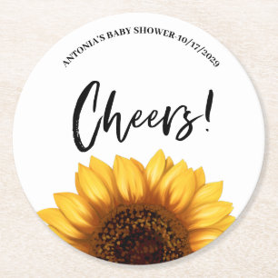 Fall Sunflower Baby Dusche Runder Pappuntersetzer