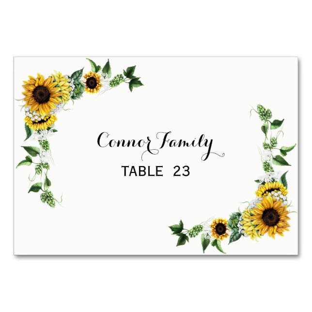 Fall Sunflower Rustic Barn Wedding Table Card Tischnummer (Vorderseite)
