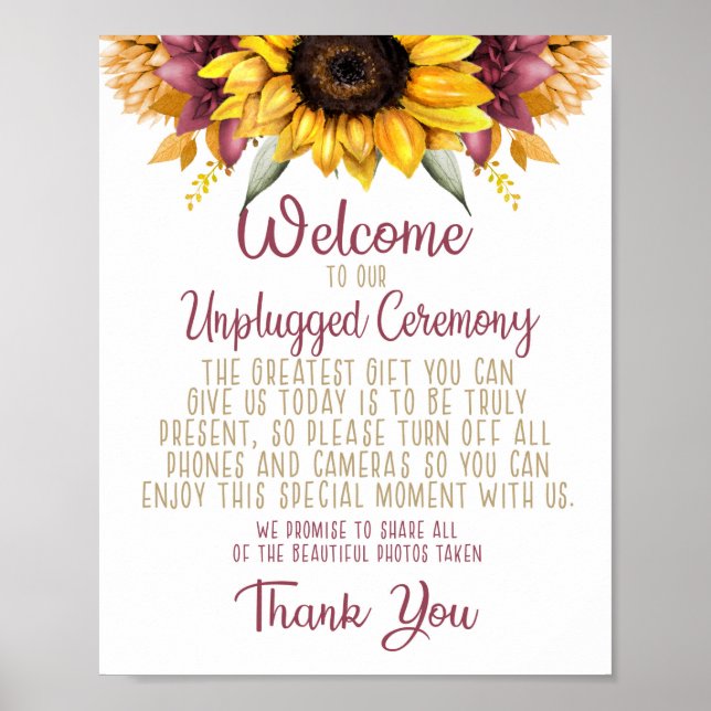 Fall Sunflower Unplugged Wedding Poster (Vorne)
