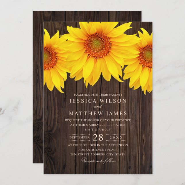 Fall Sunflower Wedding Rustic Country Stall Einladung (Vorne/Hinten)