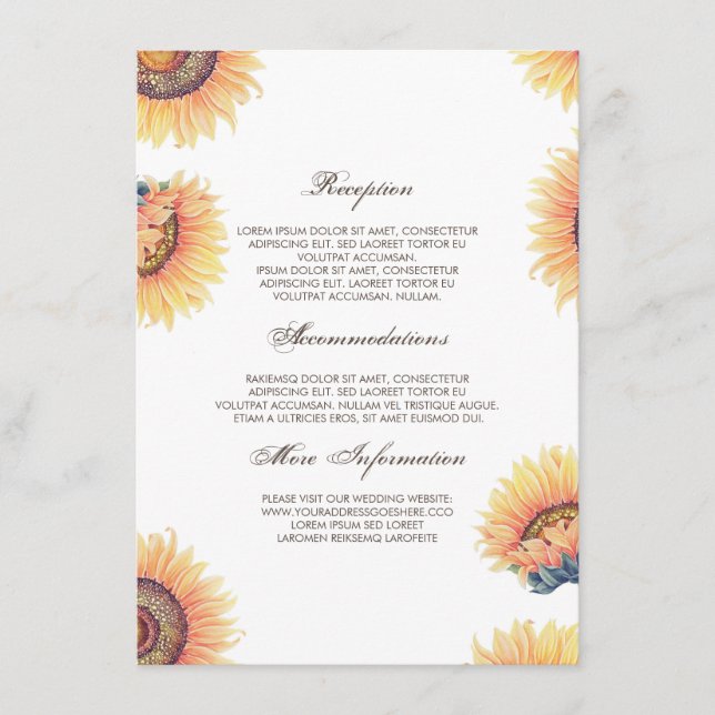 Fall Sunflowers Wedding Information Guest Card Begleitkarte (Vorderseite)
