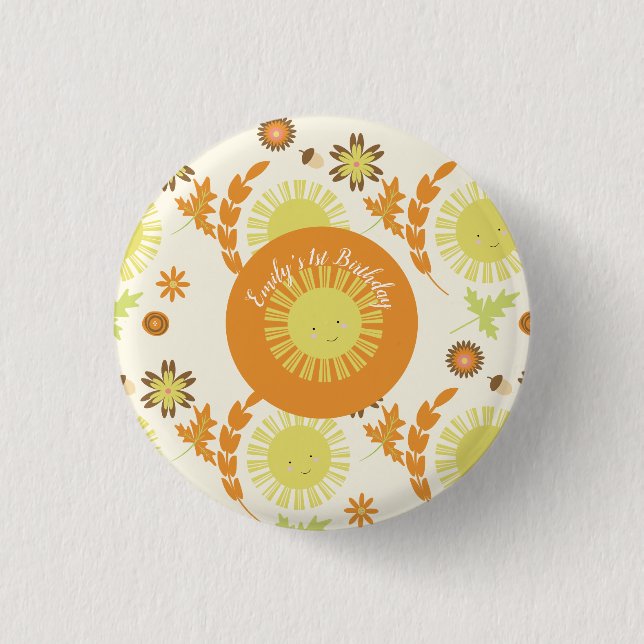 Fall Sunshine Herbst Geburtstagsparty Button (Vorderseite)