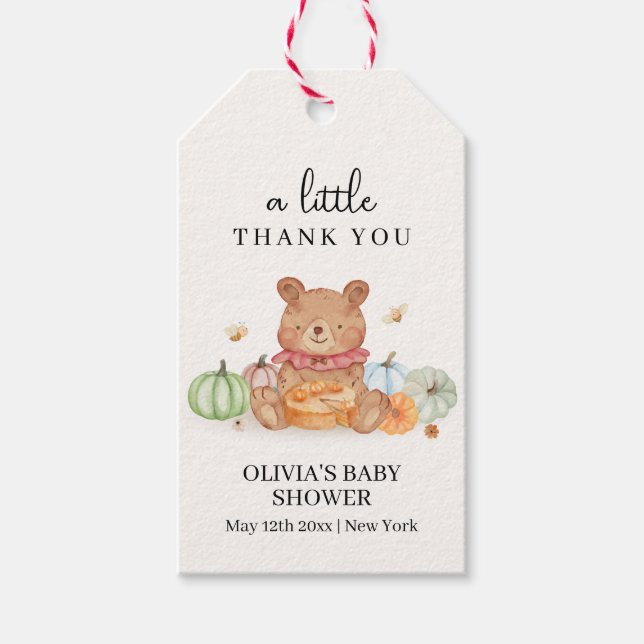 Fall Süsse Pumpkin Pie Teddy Bear Baby Dusche Geschenkanhänger (Vorderseite)