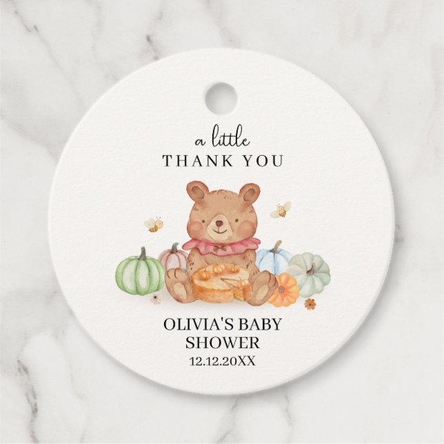 Fall Süsse Pumpkin Pie Teddy Bear Baby Dusche Geschenkanhänger (Vorderseite)
