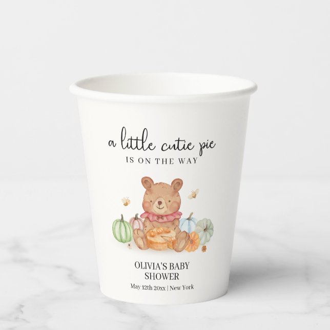 Fall Süsse Pumpkin Pie Teddy Bear Baby Dusche Pappbecher (Vorderseite)