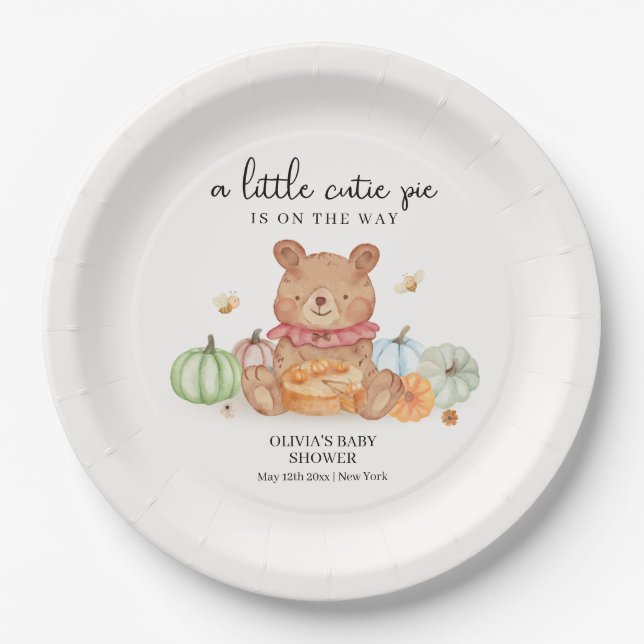 Fall Süsse Pumpkin Pie Teddy Bear Baby Dusche Pappteller (Vorderseite)
