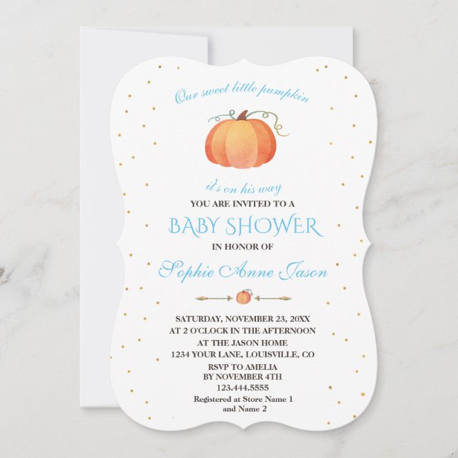 Fall Sweet Baby Little Pumpkin Baby Dusche Einladung (Vorderseite)