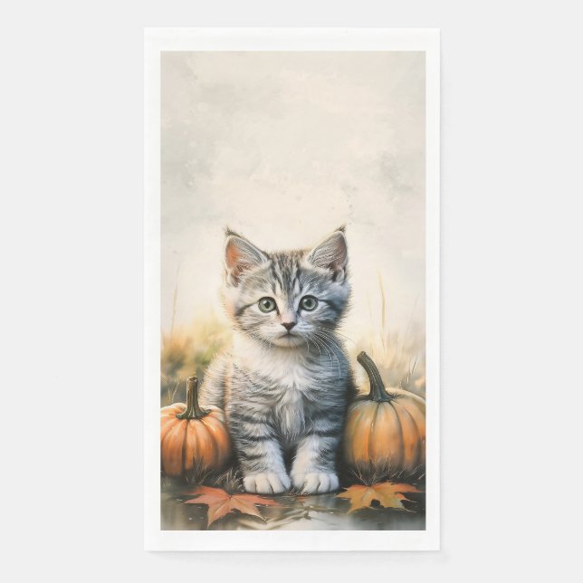 Fall Tabby Kitten Long Paper Napkin Serviette (Vorderseite)