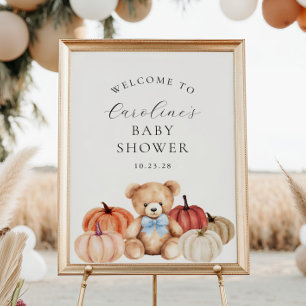 Fall Teddy Bear Baby Boy Dusche Begrüßungszeichen Poster