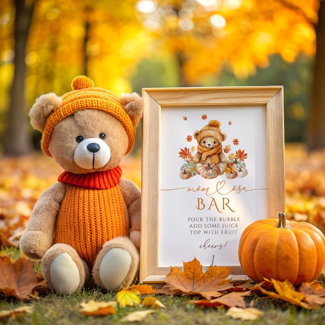 Fall Teddy Bear Pumpkin Baby Shower Mom-osa Bar Poster (Von Creator hochgeladen)