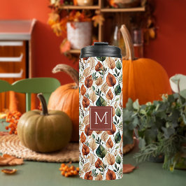 Fall-Terra-Cotta und Salbei-Blätter Thermosbecher
