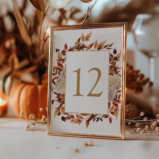 Fall Terracotta Blätter Botanische Hochzeit Tischnummer (Elegant Fall Terracotta Leaves Botancial Wedding Table Number Sign by Painted Paperie
)