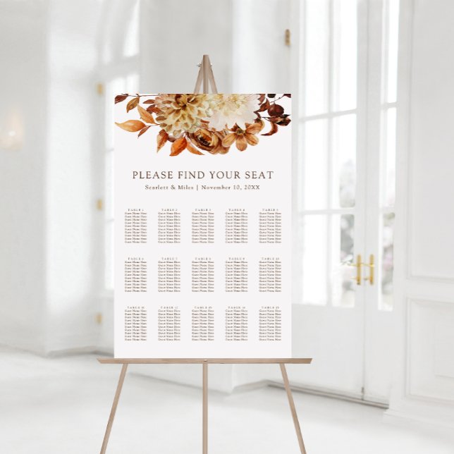 Fall Terracotta Blumenzwiebelkarte Poster (Fall Terracotta Floral Wedding Seating Chart
)