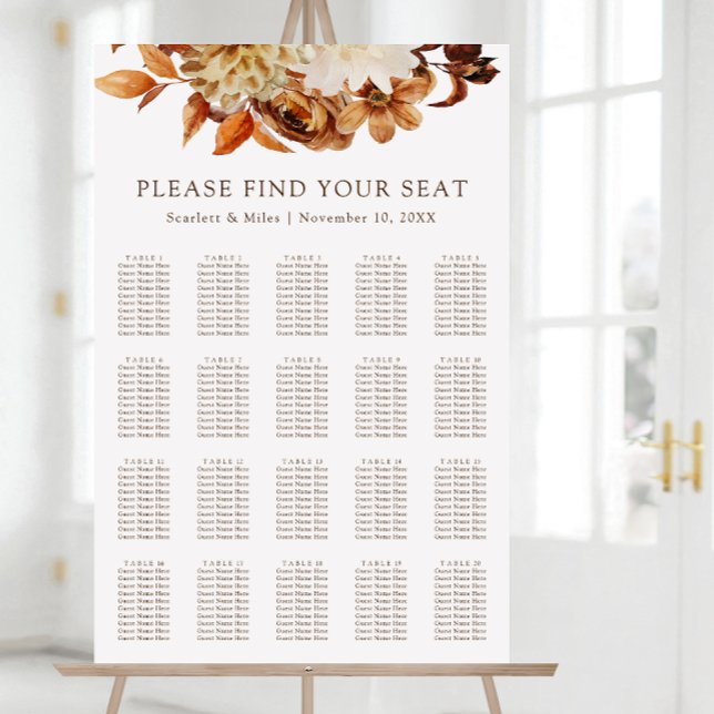 Fall Terracotta Blumenzwiebelkarte Poster (Fall Terracotta Floral Wedding Seating Chart by Painted Paperie
)