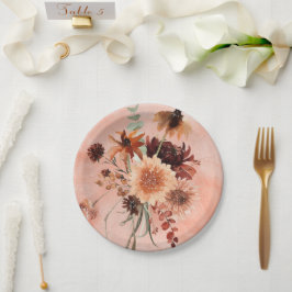 Fall Terracotta Boho Floral Bouquet Teller